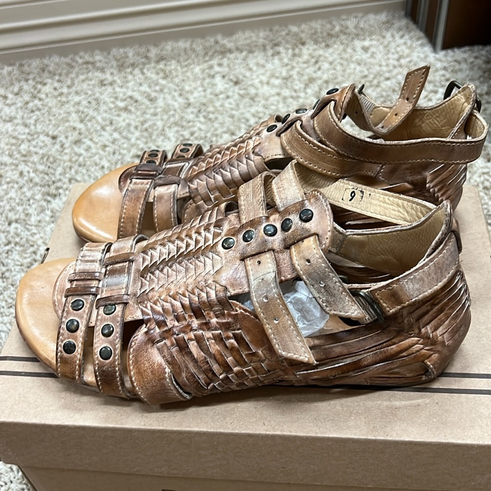 BED|STU Women's Woven Leather Sandals - Brown - Picture 2 of 4